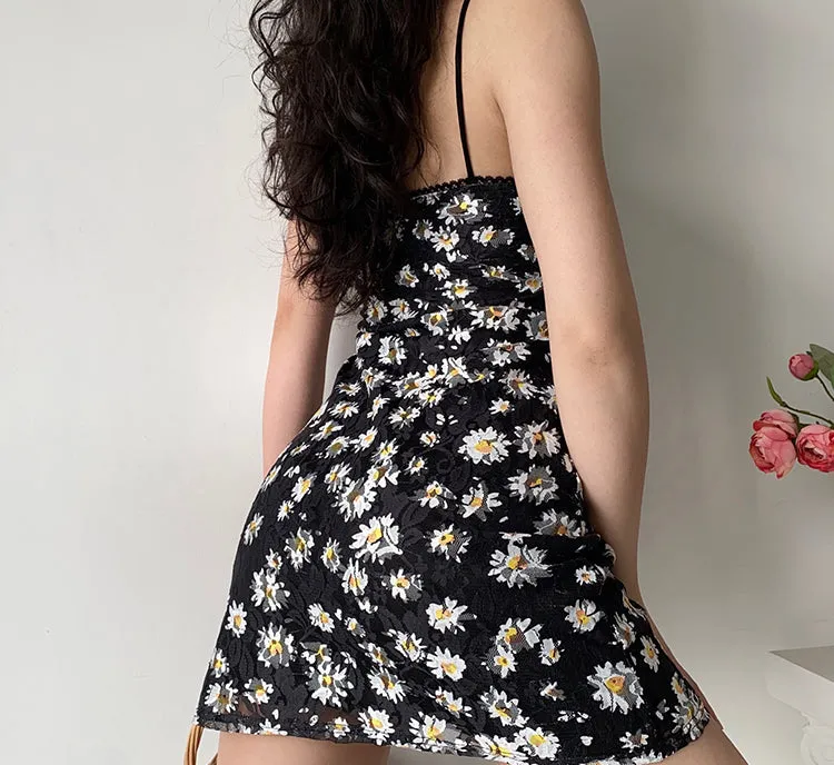 FLYTONN-spring summer dress Vacation photography outfits Retro Daisies Sling Dress ~