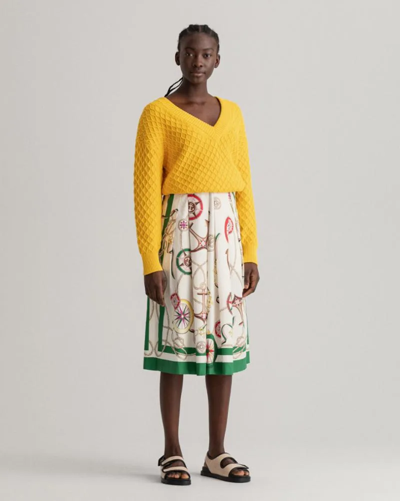 Gant Apparel Womens SAILING PRINT PLEATED SKIRT 108/CAULK WHITE