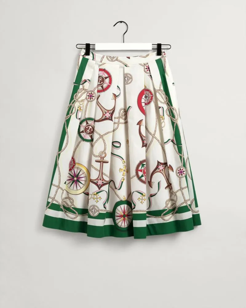 Gant Apparel Womens SAILING PRINT PLEATED SKIRT 108/CAULK WHITE