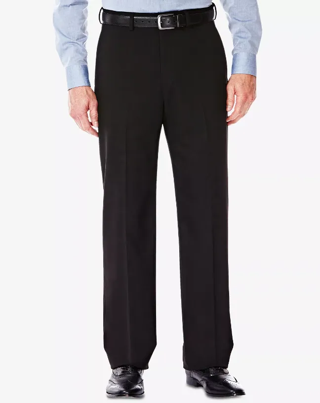 Haggar Mens Classic fit Dress Pants 36 / 32 Black Solid Stretch