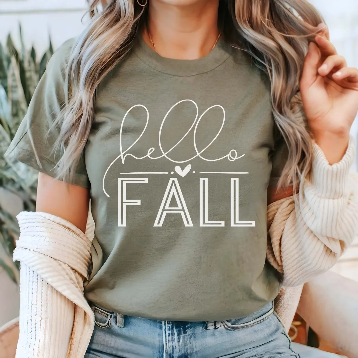 Hello Fall With Heart Wholesale Bella Graphic Tee - Fast Shipping