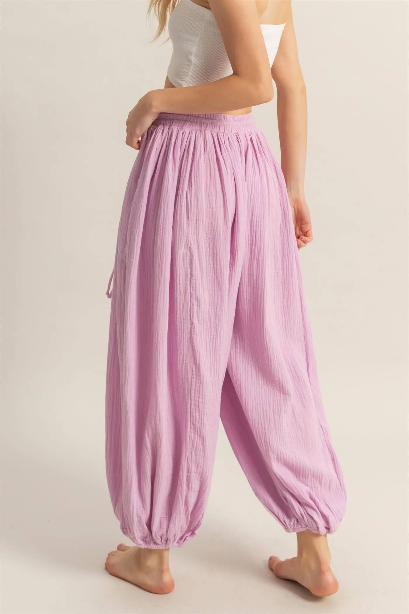 HF25C462-Double Gauze High-Waist Baggy Pants