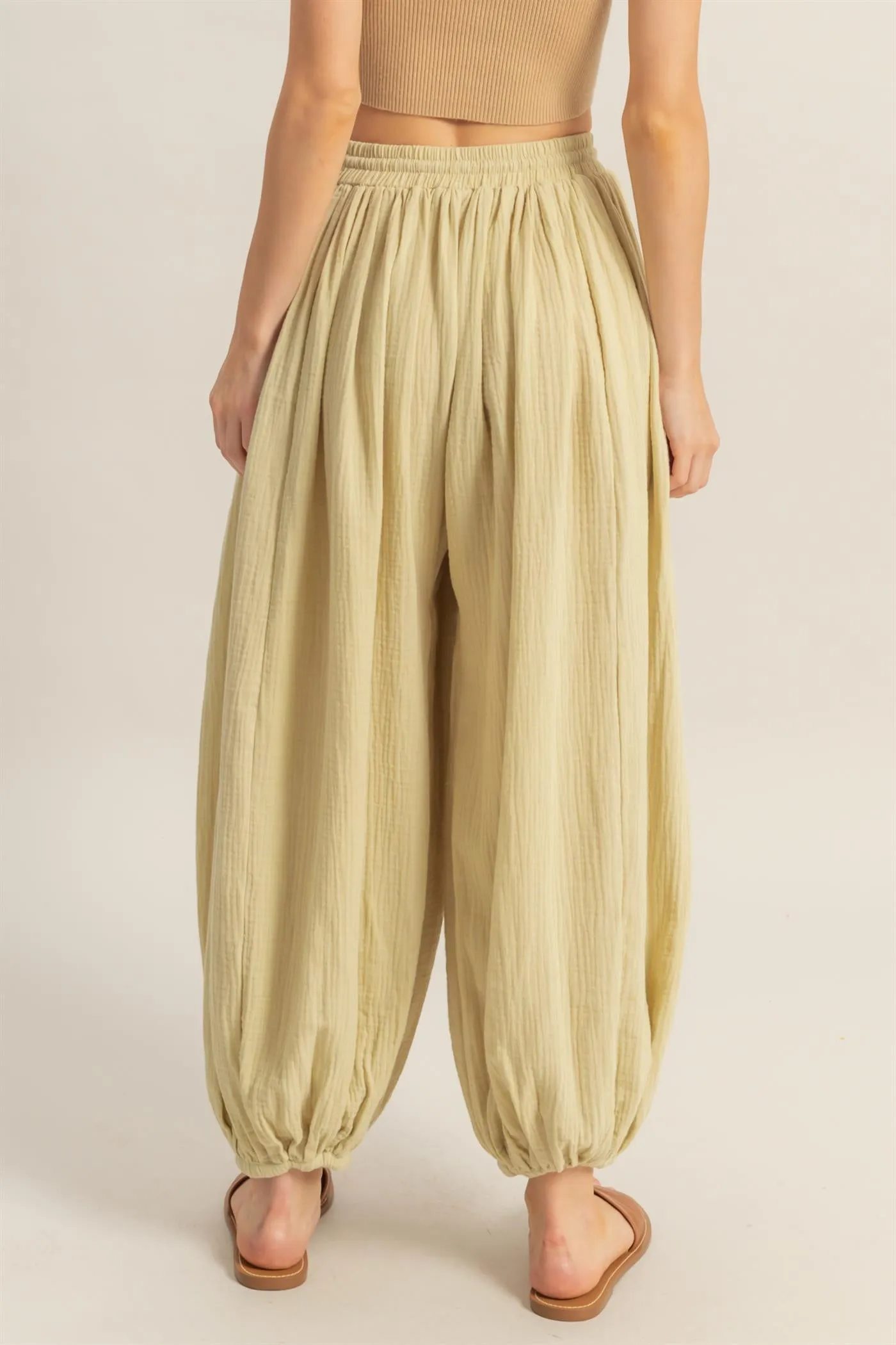 HF25C462-Double Gauze High-Waist Baggy Pants