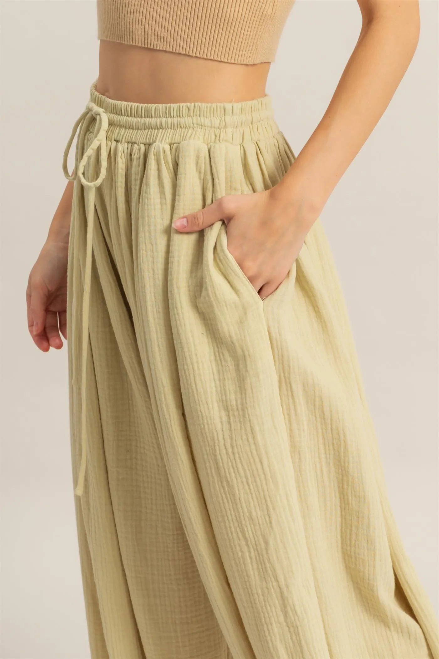 HF25C462-Double Gauze High-Waist Baggy Pants