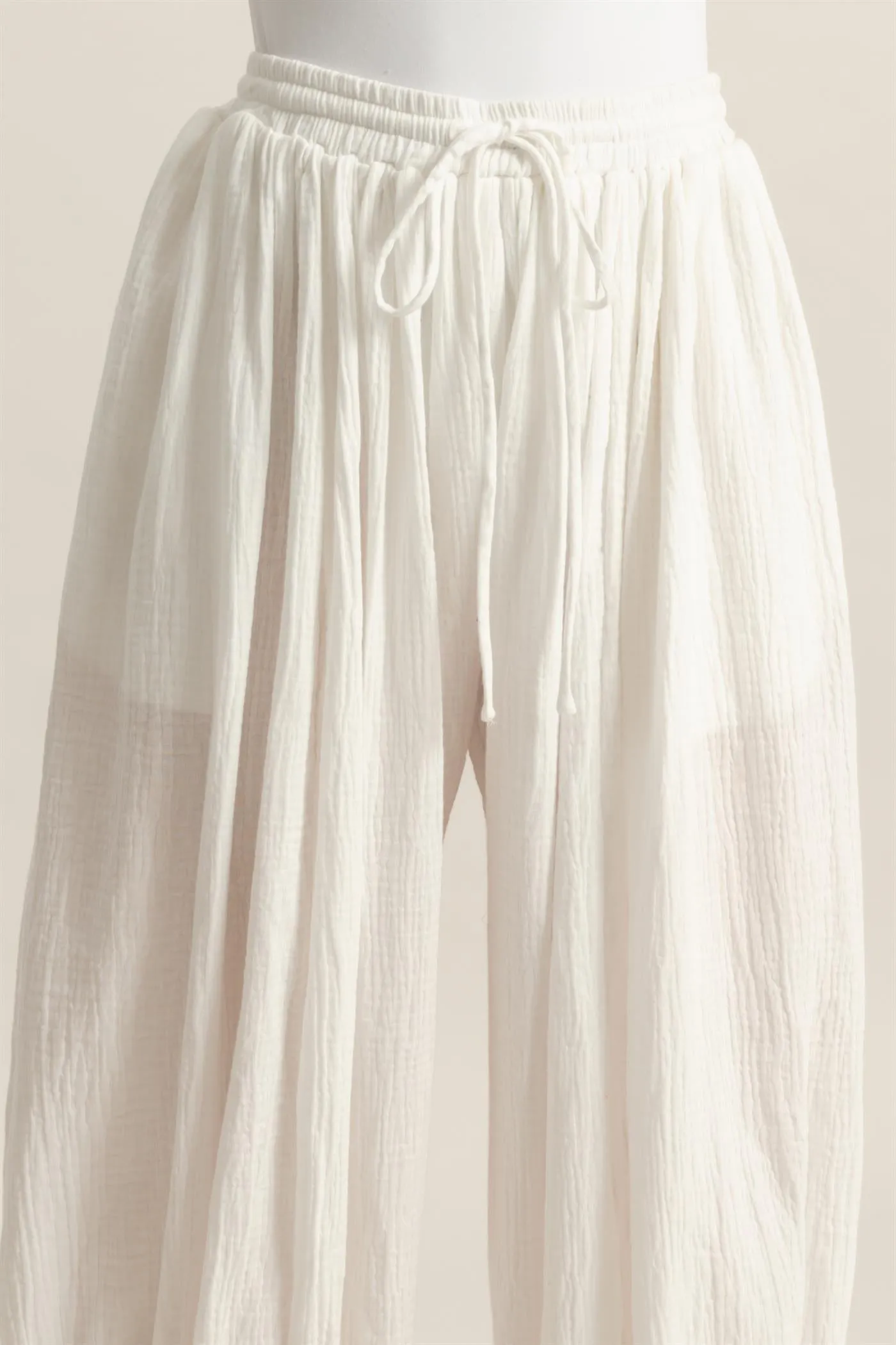 HF25C462-Double Gauze High-Waist Baggy Pants