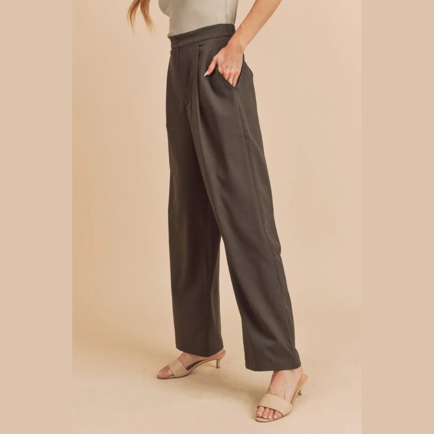 High Waist Wide Leg Pants with Side Pockets