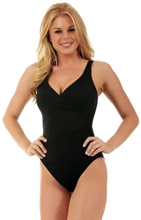 InstantFigure Women's Compression Shapewear Front Wrap One Piece  Color Black Size 14