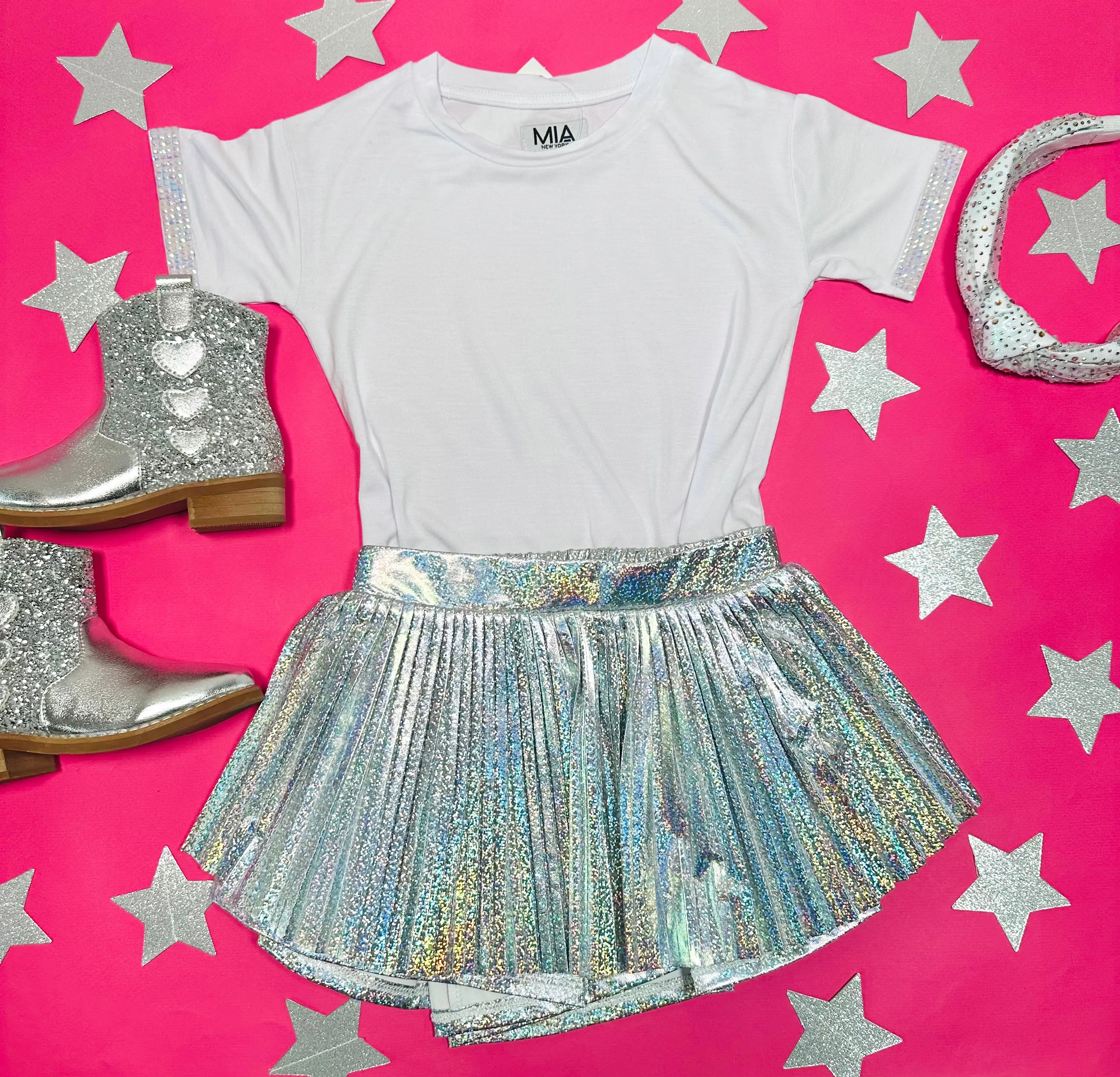 IRIDESCENT PLEATED SKORT