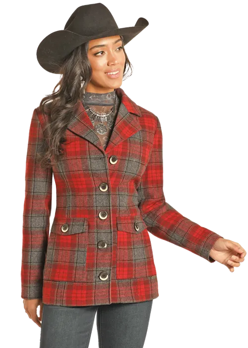 LADIES WOOL RED PLAID COAT