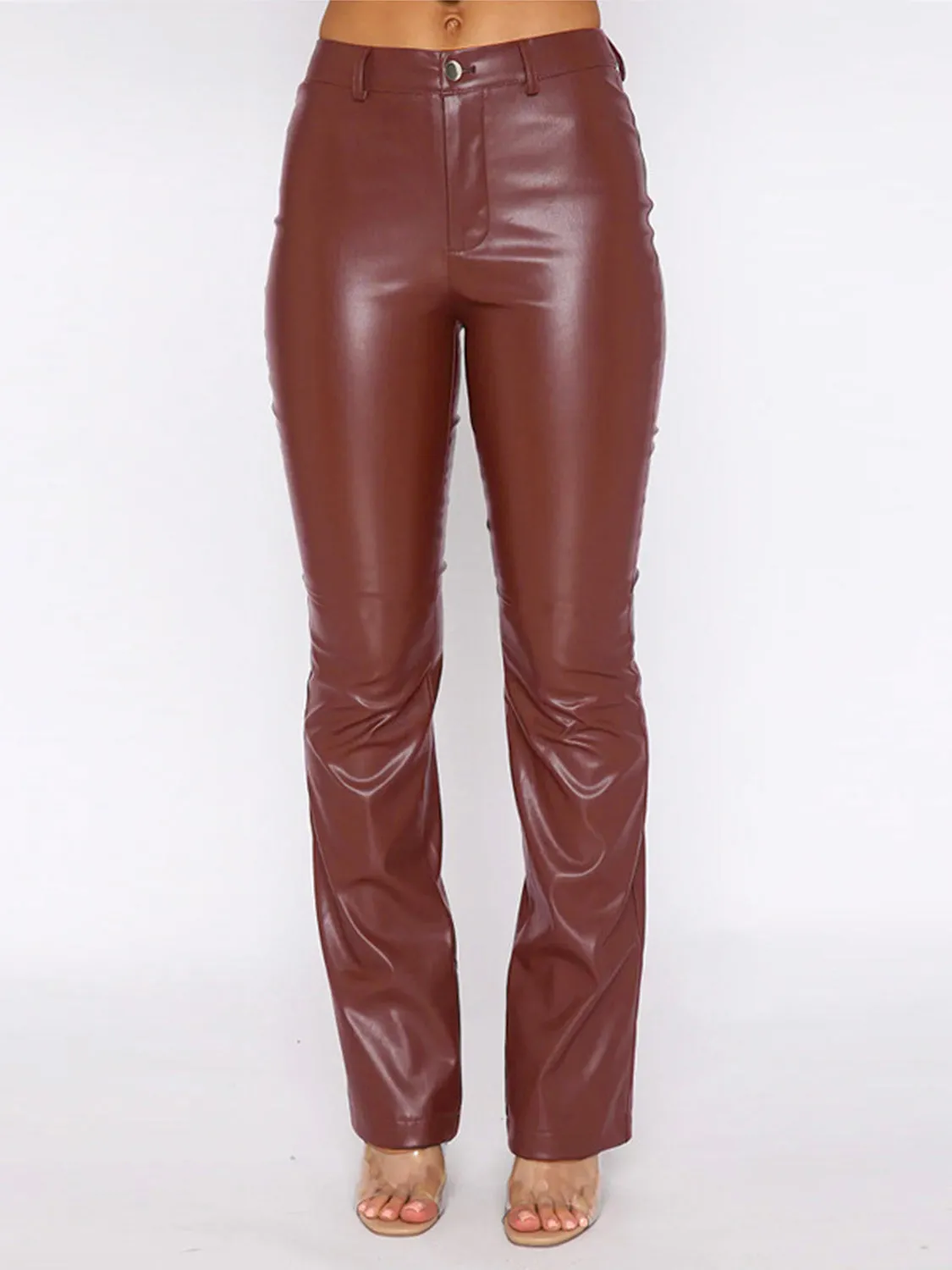 Leather High Waist Straight Pants