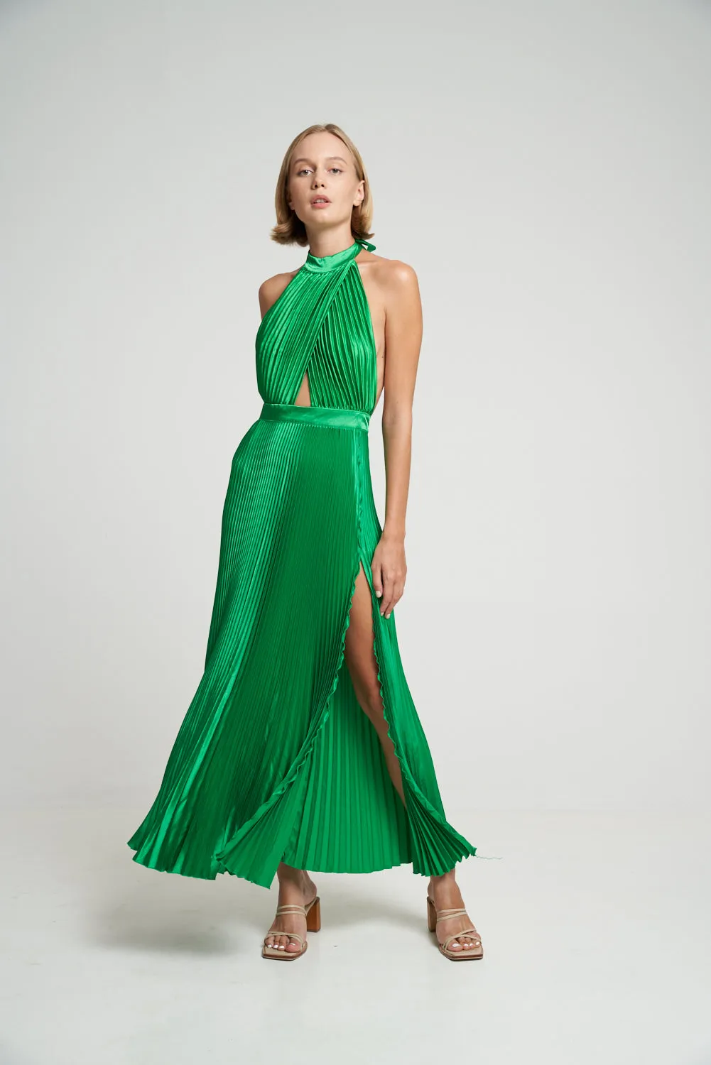 L'IDEE Woman Renaissance Split Gown Bright Green