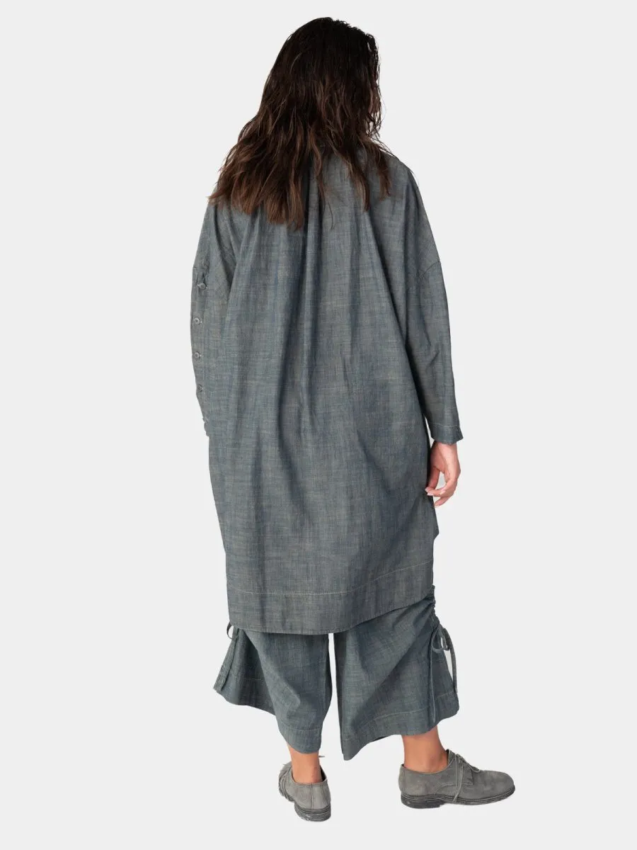Long Sleeve Button Detail Midi Dress