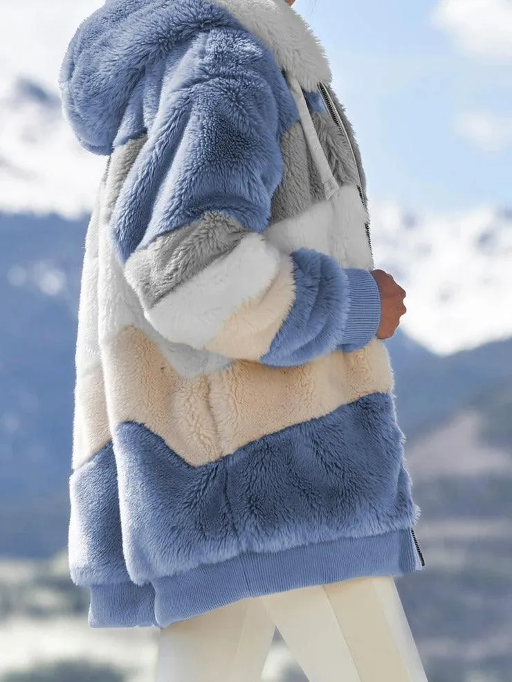 Loose Plush Multicolor Hooded Jacket