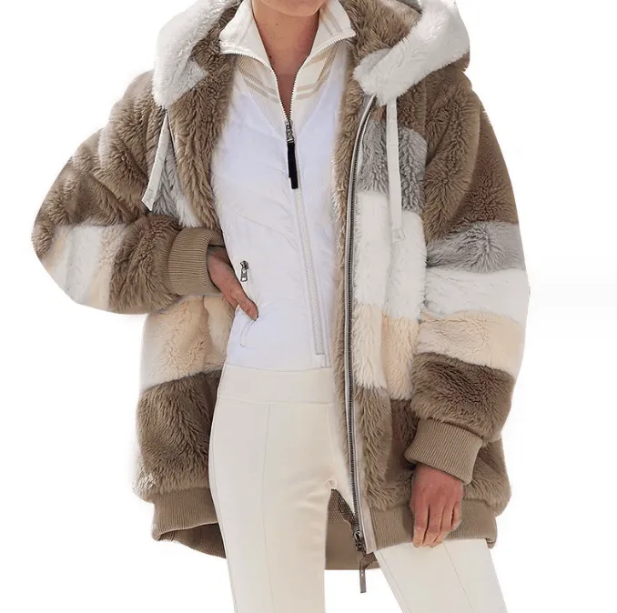 Loose Plush Multicolor Hooded Jacket