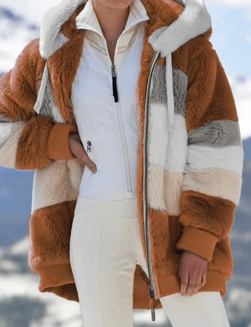 Loose Plush Multicolor Hooded Jacket
