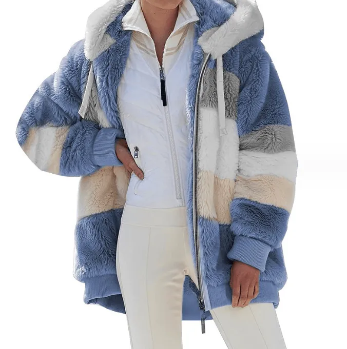 Loose Plush Multicolor Hooded Jacket