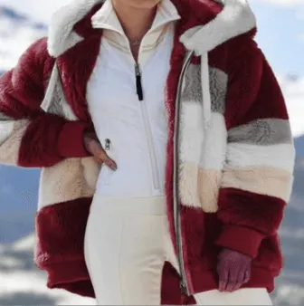 Loose Plush Multicolor Hooded Jacket