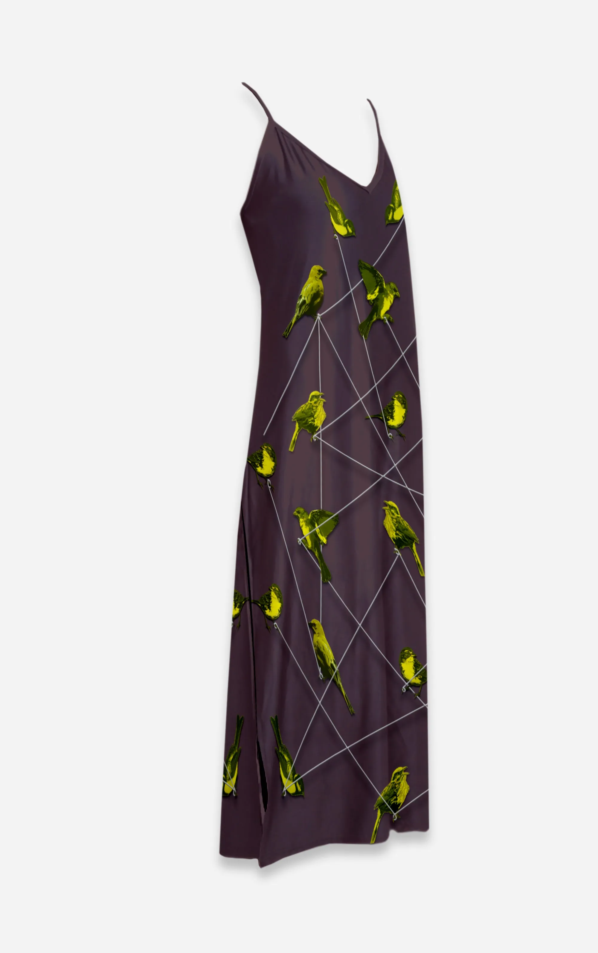 Make Me A Bird- 100% Silk Satin French Gothic V Neck Slip Dress in  Muted Eggplant Wine | Le Leanian™