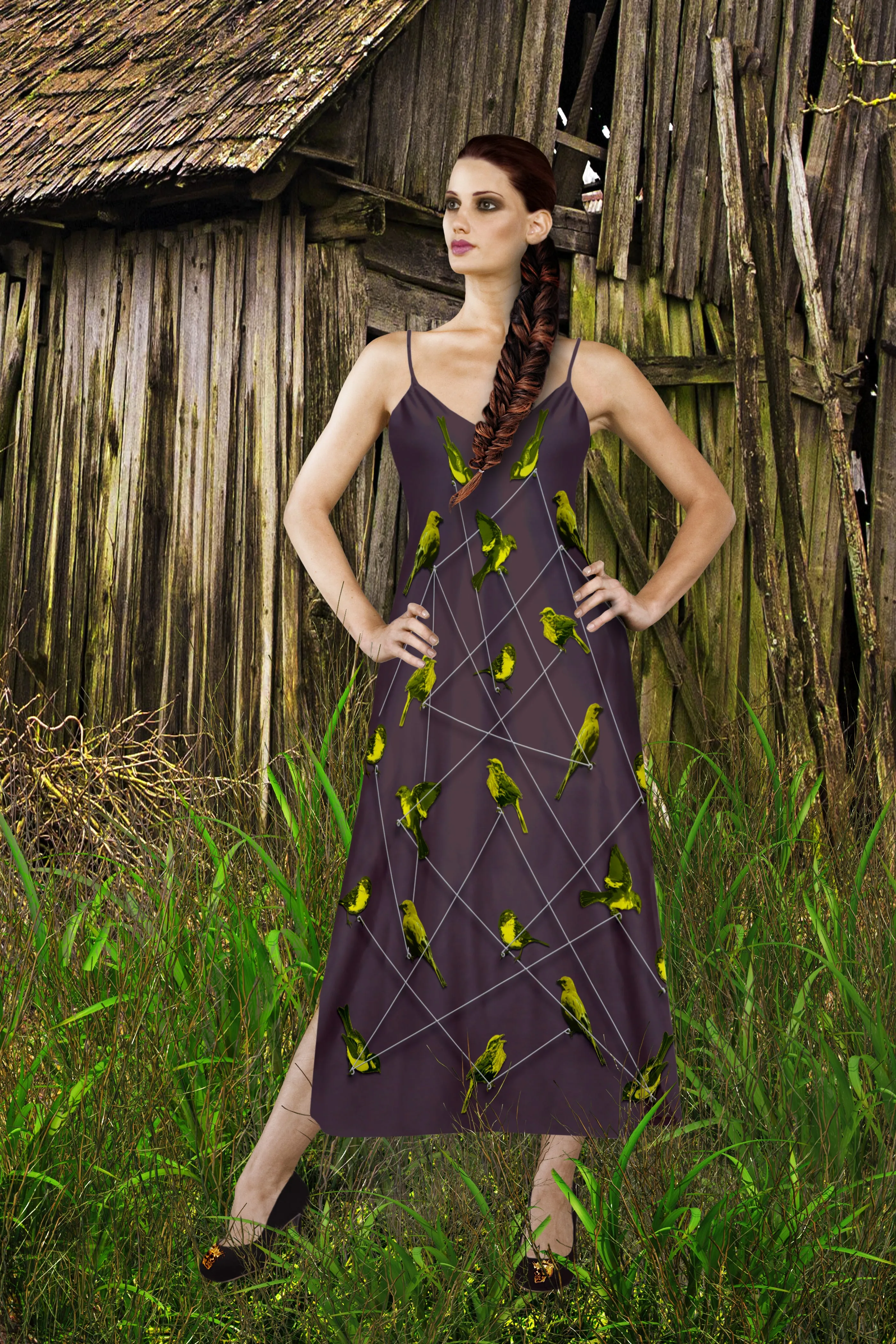 Make Me A Bird- 100% Silk Satin French Gothic V Neck Slip Dress in  Muted Eggplant Wine | Le Leanian™