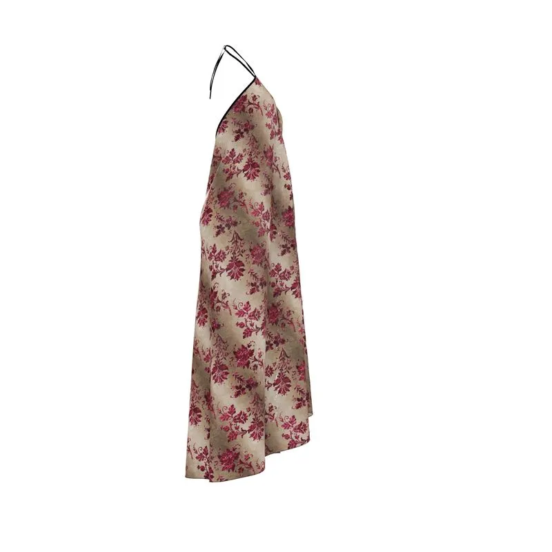 Maroon Floral Halterneck Backless dress in Silk or Satin