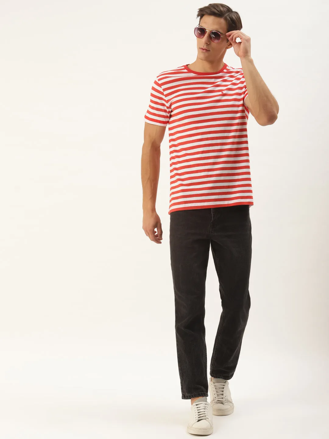 Mens Premium Cotton Striped Half Sleeve Crew Neck T-Shirts