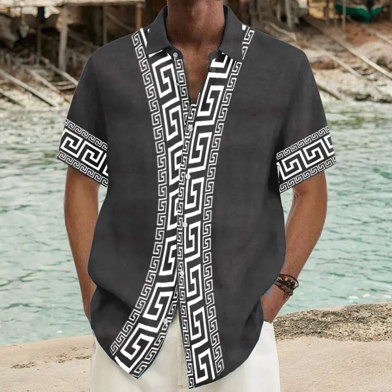 Men's Ramie Casual Temperament Printed Short-Sleeved Shirt 54077455YY