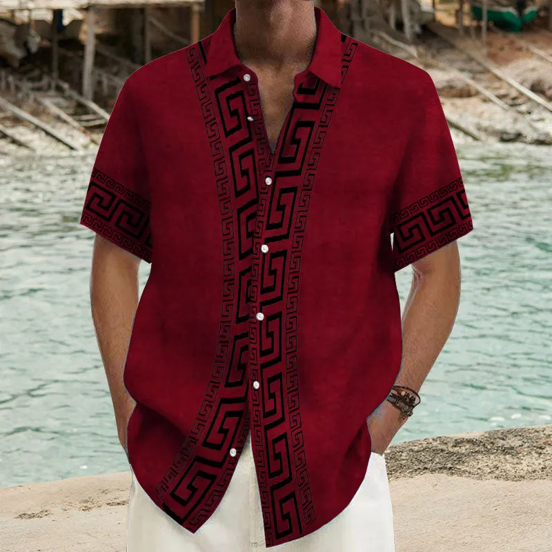Men's Ramie Casual Temperament Printed Short-Sleeved Shirt 54077455YY