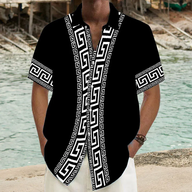 Men's Ramie Casual Temperament Printed Short-Sleeved Shirt 54077455YY