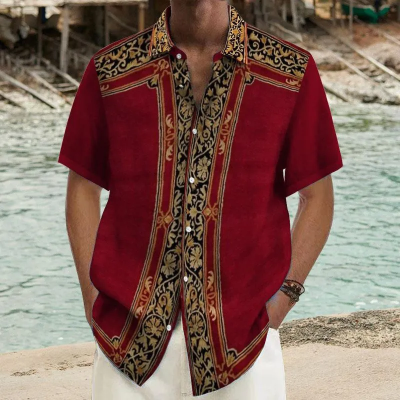 Men's Vintage Ramie Short-Sleeved Shirt 79221623YY