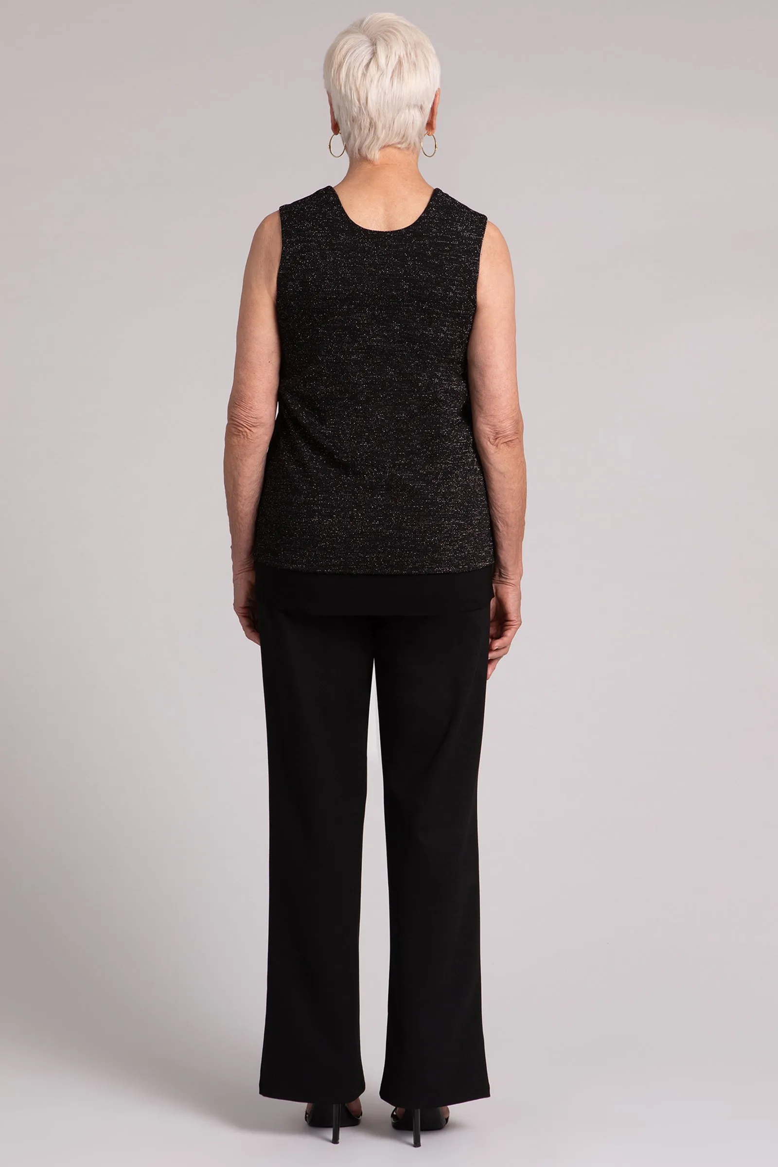 Metallic Pique Sleeveless Double Layer Shell | Black