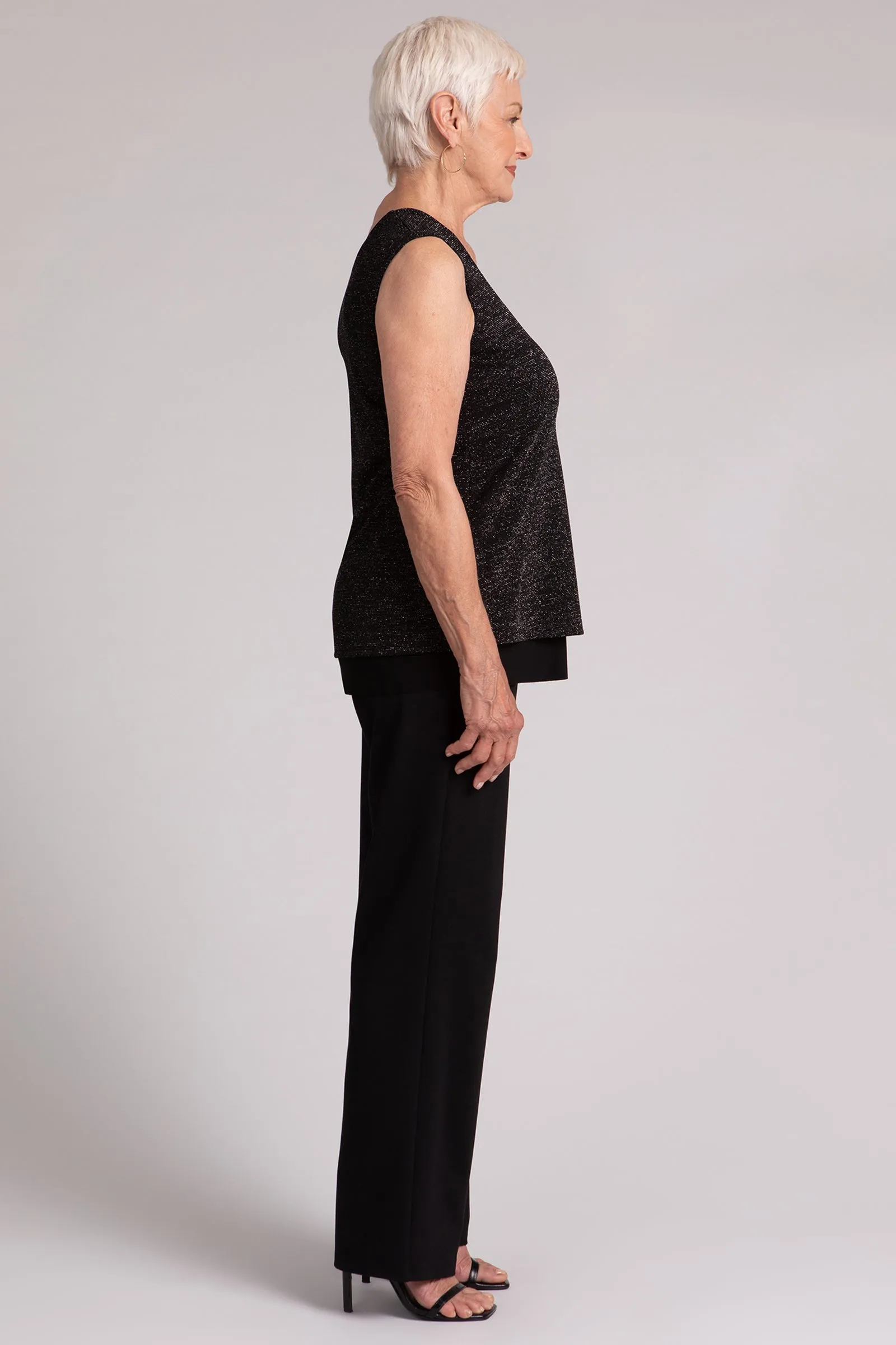 Metallic Pique Sleeveless Double Layer Shell | Black