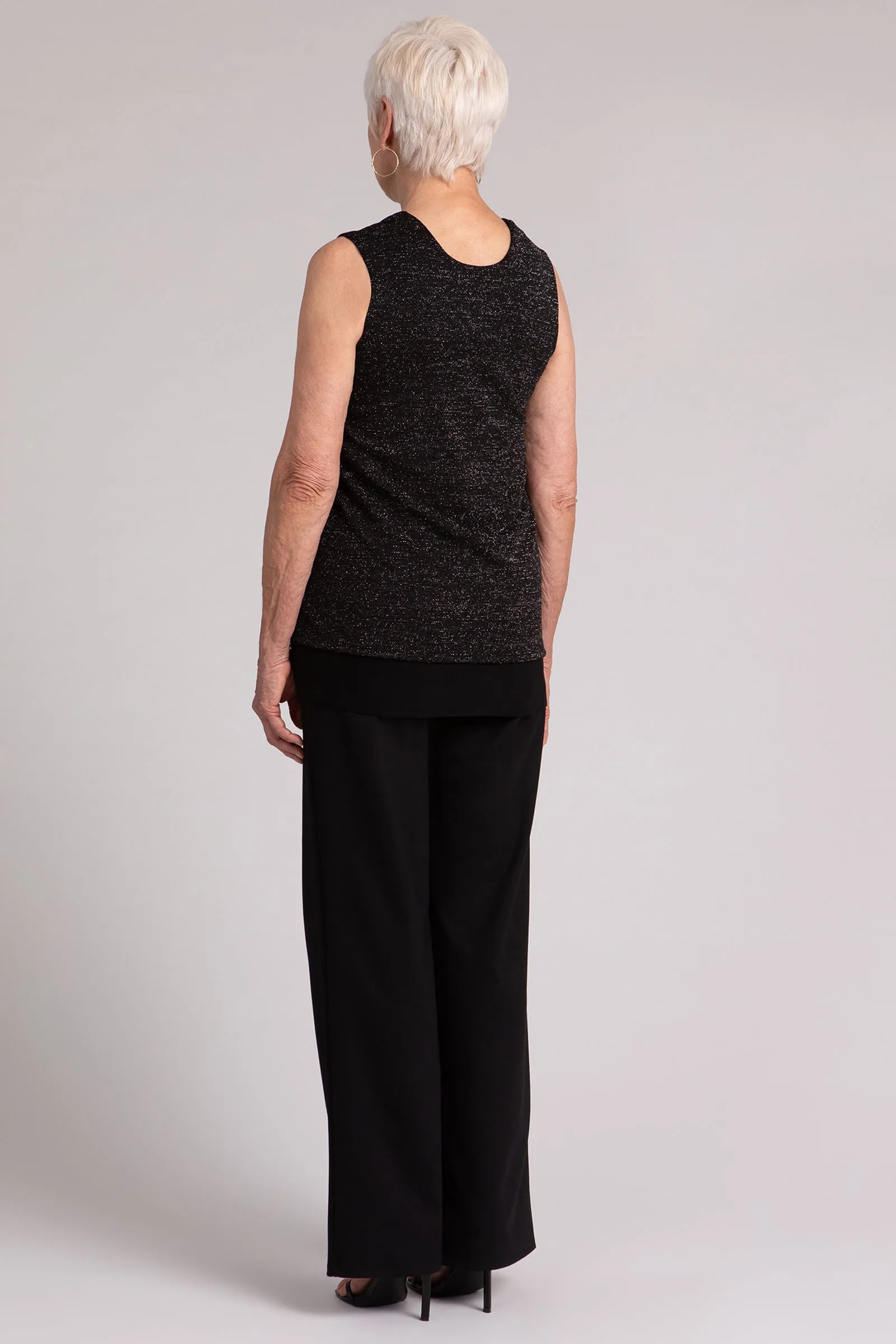 Metallic Pique Sleeveless Double Layer Shell | Black