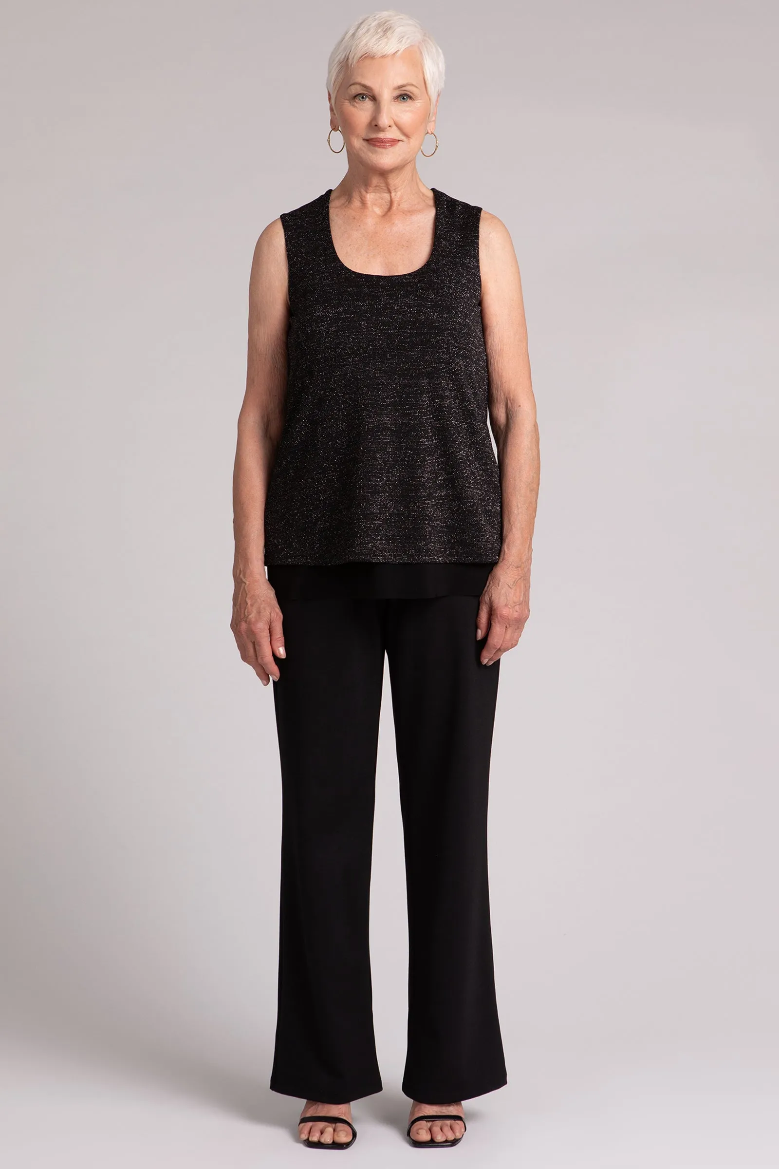 Metallic Pique Sleeveless Double Layer Shell | Black