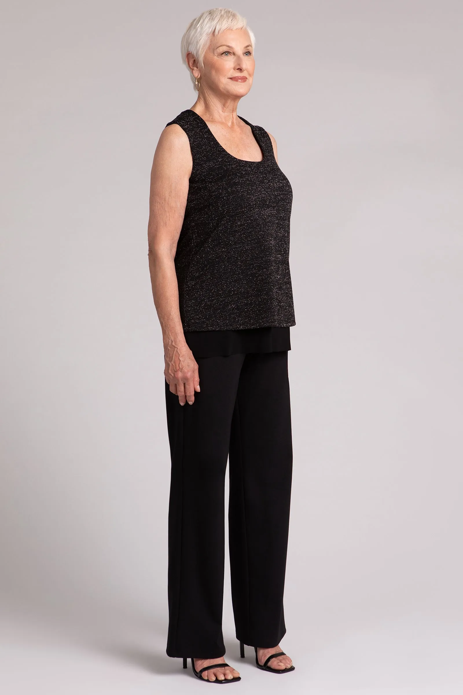 Metallic Pique Sleeveless Double Layer Shell | Black