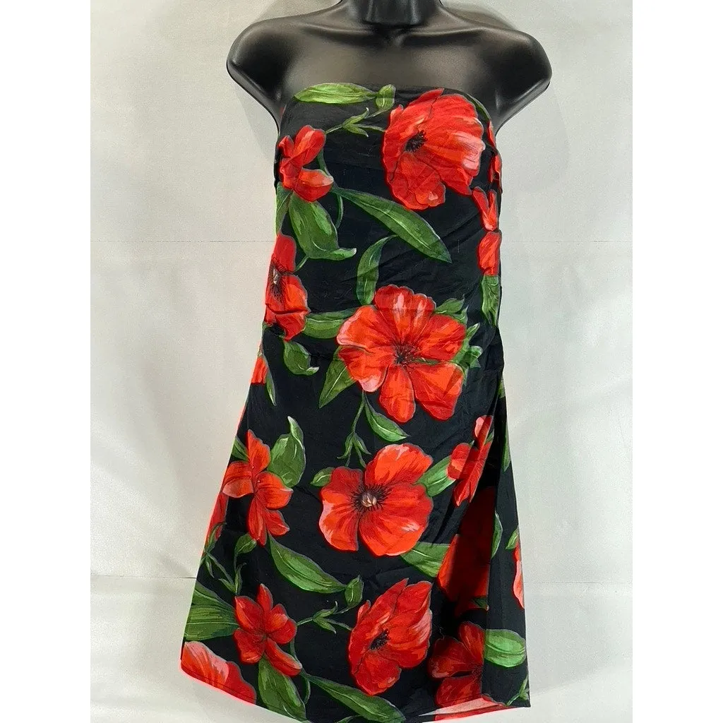 MNG By Mango Women's Black/Red Floral Print Strapless Bodycon Mini Dress SZ 8