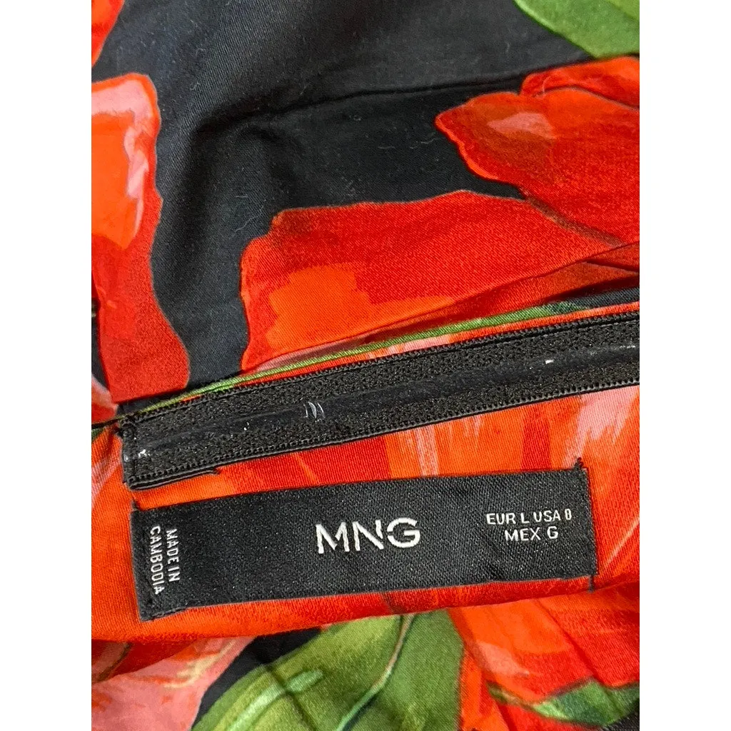 MNG By Mango Women's Black/Red Floral Print Strapless Bodycon Mini Dress SZ 8