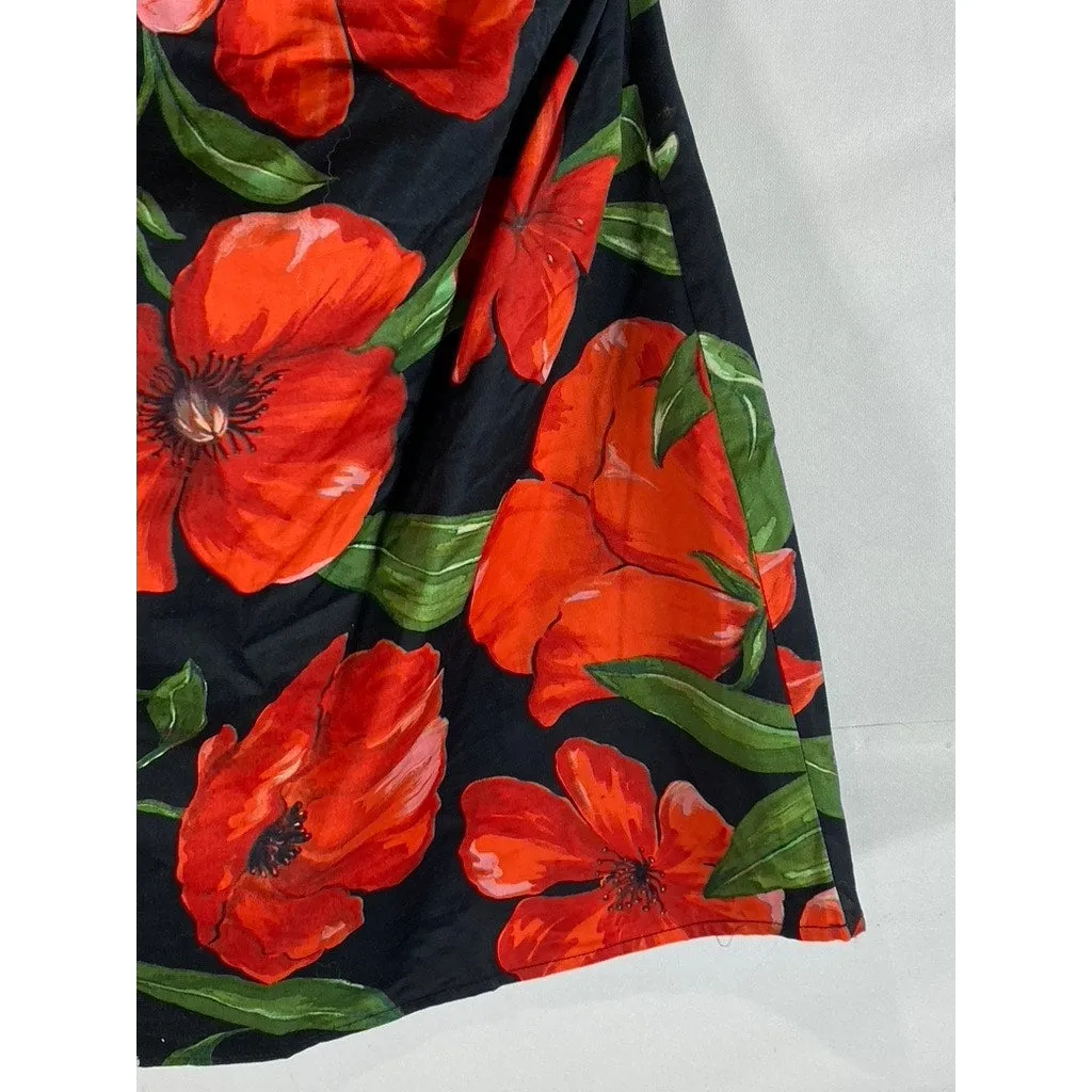 MNG By Mango Women's Black/Red Floral Print Strapless Bodycon Mini Dress SZ 8