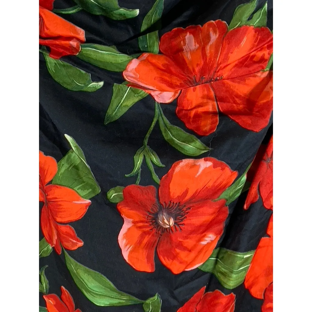 MNG By Mango Women's Black/Red Floral Print Strapless Bodycon Mini Dress SZ 8