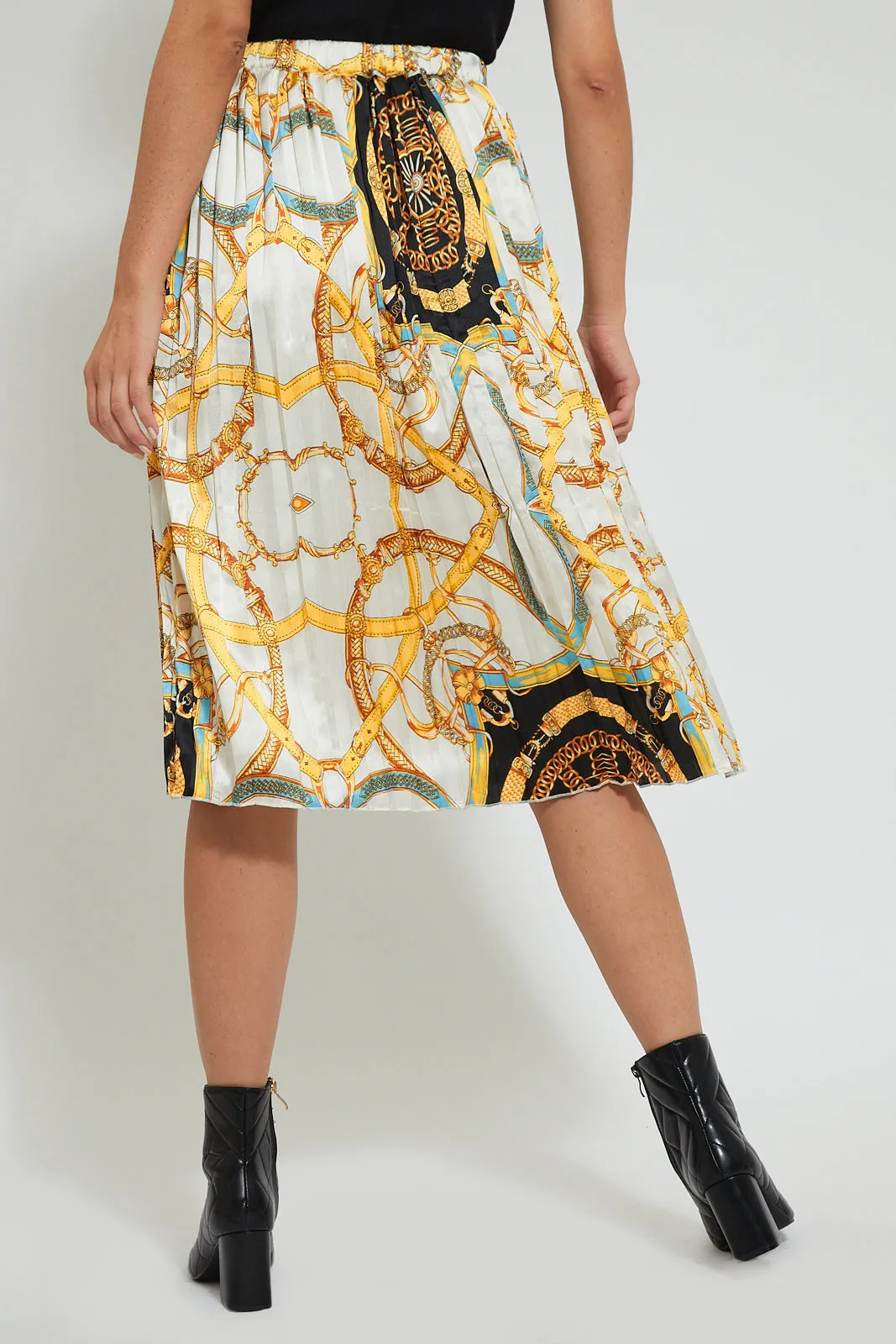 Multicolour Pleated Satin Skirt