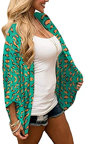 Naivikid Women's 3/4 Sleeve Floral Print Kimono Sheer Chiffon Loose Cardigan S-3XXL