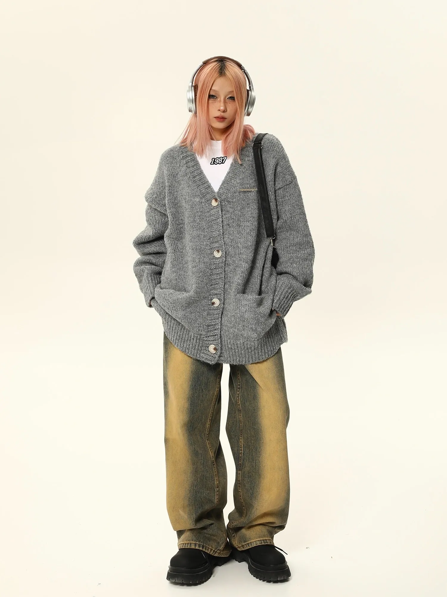 Oversized V-Neck Button Cardigan