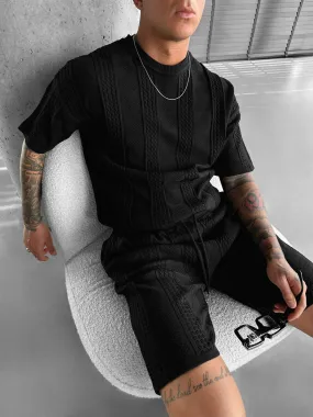Oversize Structure Knit T-shirt - Black