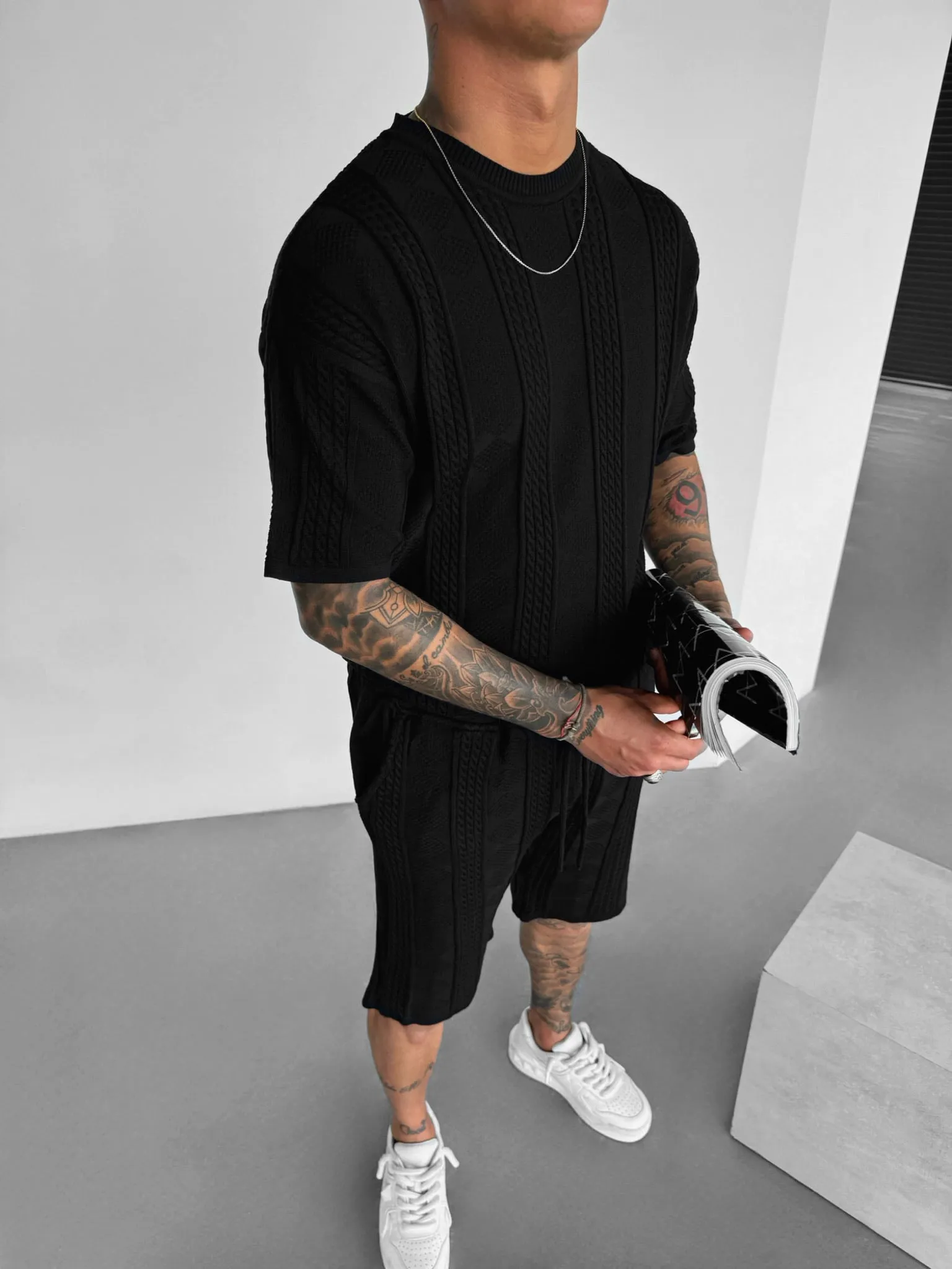 Oversize Structure Knit T-shirt - Black