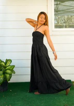 Plain Black Tiered SunDress Maxi Dress