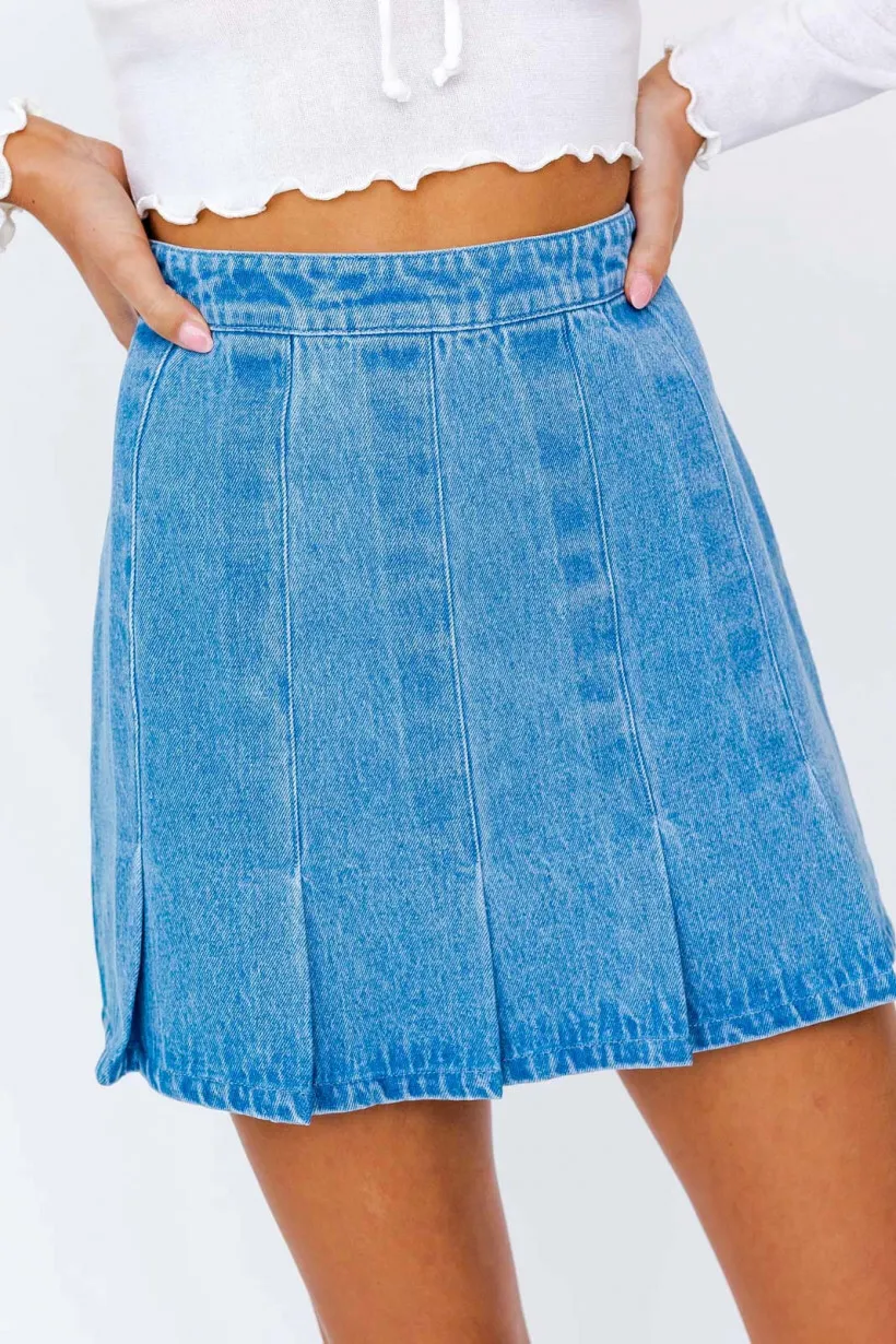 Pleated Denim Tennis Skirt