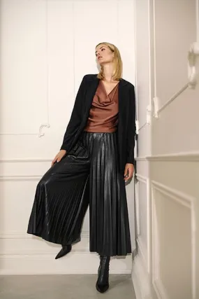 Pleated Faux-Leather Culotte Pant