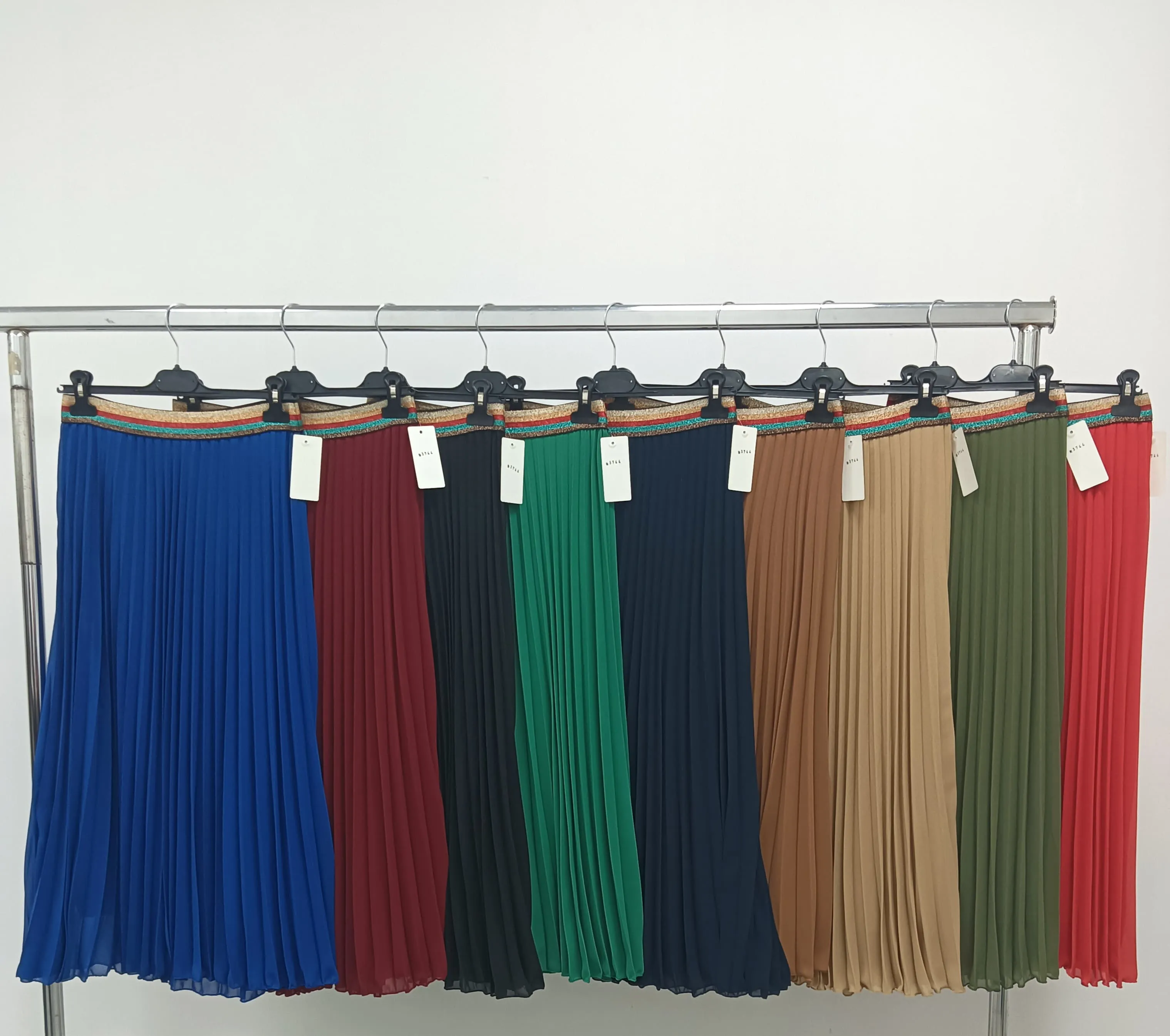 Pleated Midi Skirt with Rainbow Elasticated Waistband