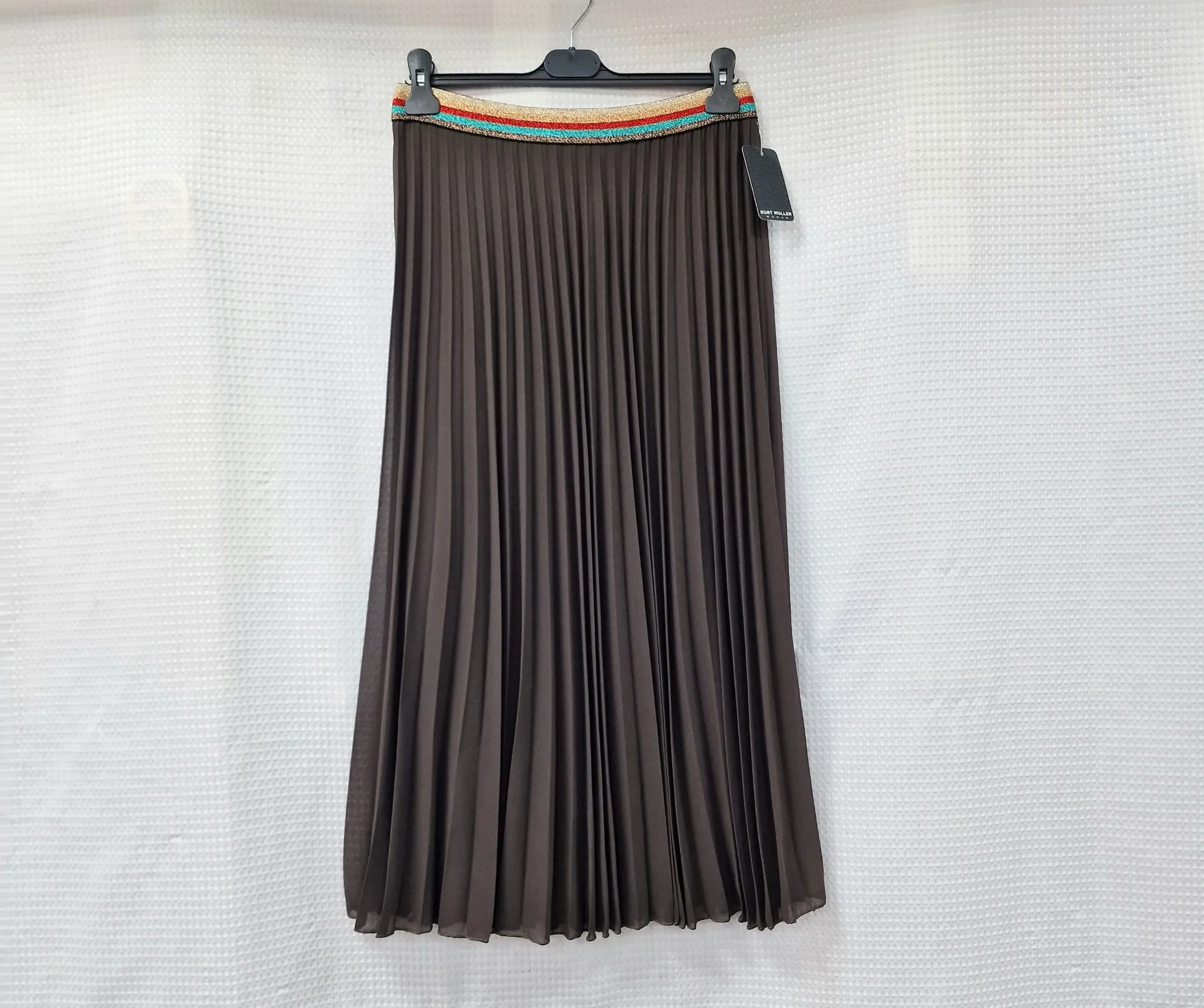 Pleated Midi Skirt with Rainbow Elasticated Waistband