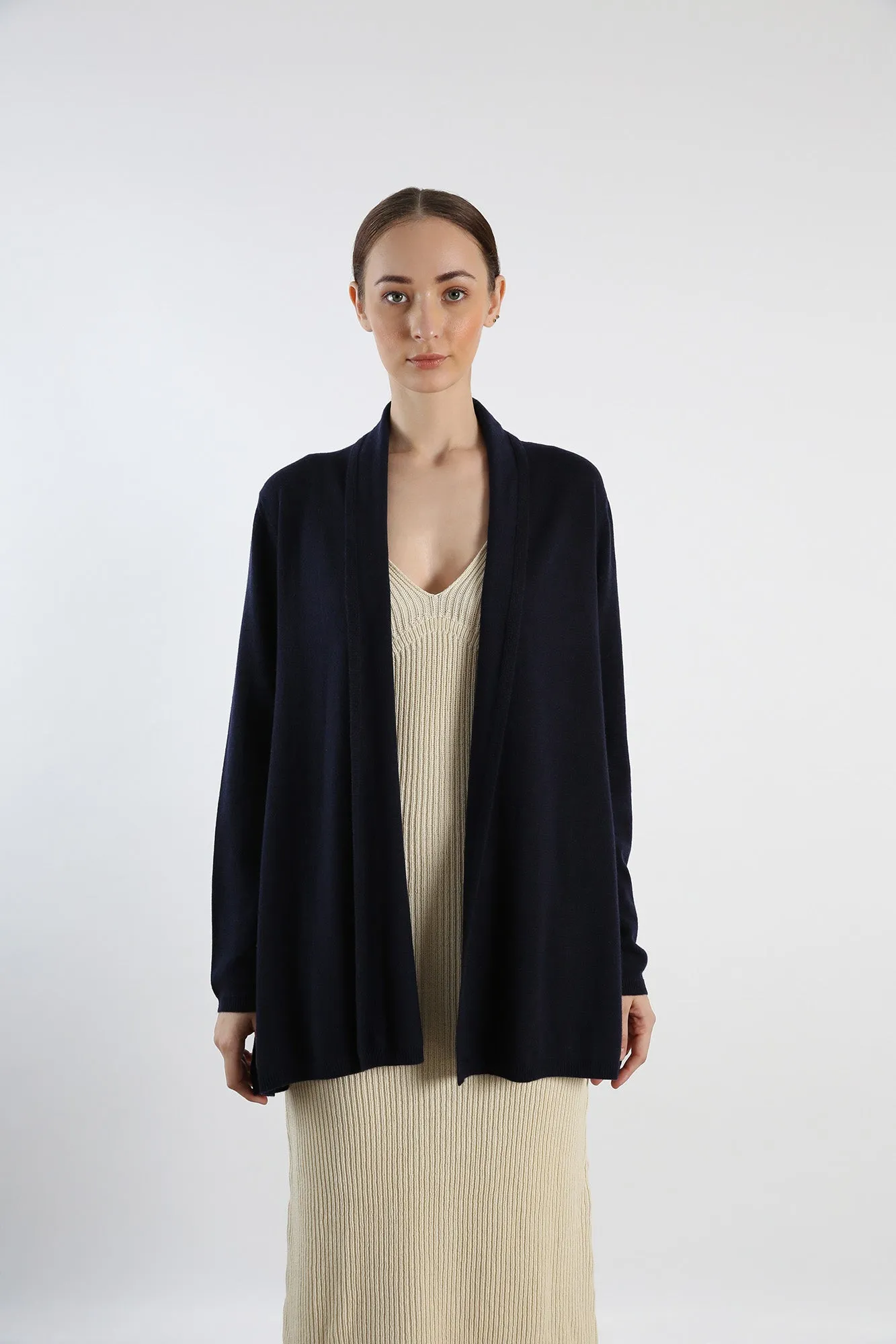 Pure Cashmere Draped Cardigan - Navy