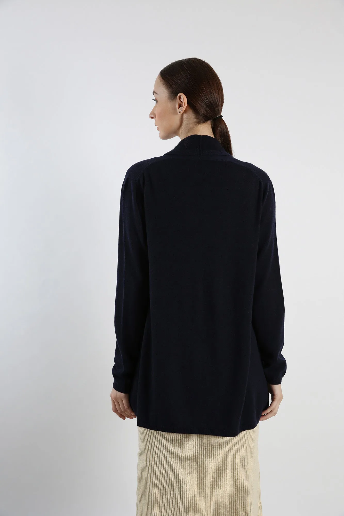 Pure Cashmere Draped Cardigan - Navy